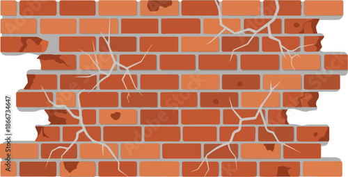 Cracked brick wall illustration Damage, texture, and decay on a weathered brickwork design