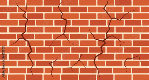 Cracked Brick Wall Damage and Deterioration of a Red Brick Structure with Visible Cracks