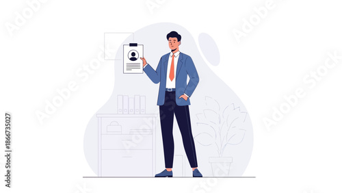 Man in Suit Holding Resume or Profile Document for Job Application or Interview