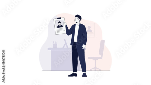 Man in Suit Holding Resume with Photo, Job Application Concept