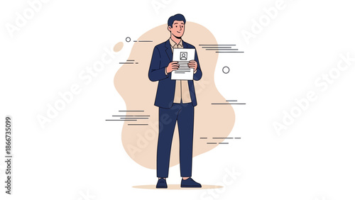 Man in Suit Holding Resume, Job Application, Career, Recruitment, Professional Profile
