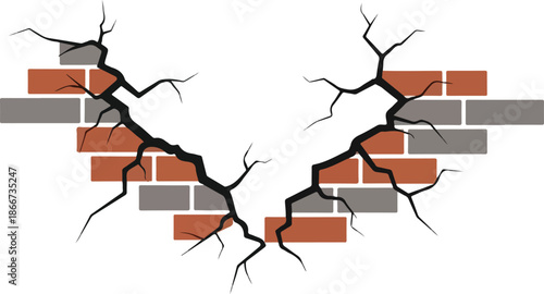 Illustration of a brick wall with cracks, showcasing damage and structural issues