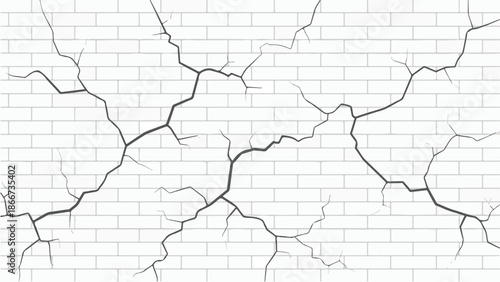 White Brick Wall with Cracks Abstract Design of Damaged Structure