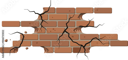 Cracked Brick Wall Illustration A Depiction of Damage and Deterioration