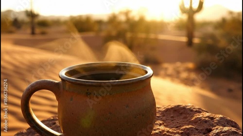 Sipping Warm Beverage in Desert Morning Light