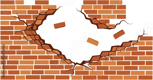 Brick Wall Break Illustration of a Hole, Cracks, and Debris for Concepts & Design