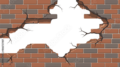Brick Wall with a Large Hole A Symbol of Damage, Destruction, and Decay, White Background