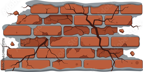 Cracked Brick Wall Illustration A Depiction of Damage, Decay, and Aged Texture