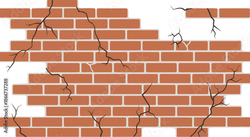 Cracked Brick Wall Texture A Vector Illustration of Damaged Construction and Decay