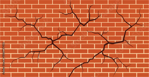 Cracked Brick Wall A Detailed Vector Illustration of Damage, Texture, and Imperfection