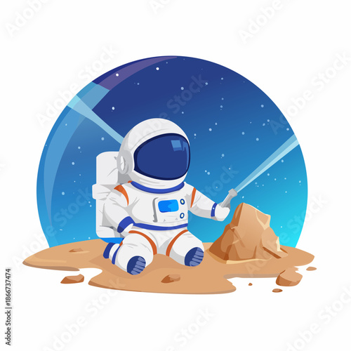 Brave astronaut exploring distant planets with advanced technology and unwavering determination, a symbol of human exploration and scientific advancement
