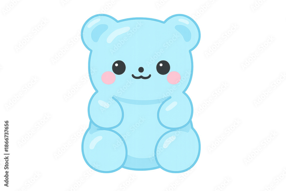 Fototapeta premium Blue gummy bear smiling cartoon icon on transparent background