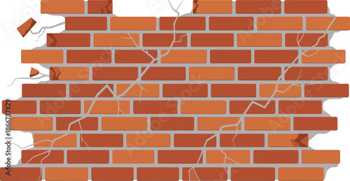Detailed Illustration of a Cracked Brick Wall Showing Damage, Decay and Deterioration