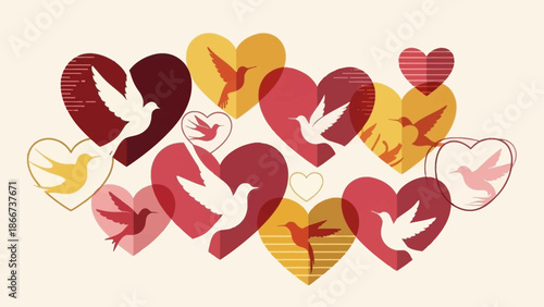 Minimal Vector Love Icon Set with Heart Silhouette, Dove, and Romantic Symbols in Flat Design for Valentine's Day