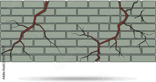 Cracked Brick Wall Illustration A Depiction of Damage, Decay, and Structural Integrity