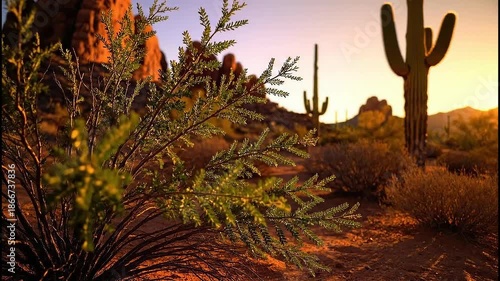 Exploring a Desert Landscape at Sunset