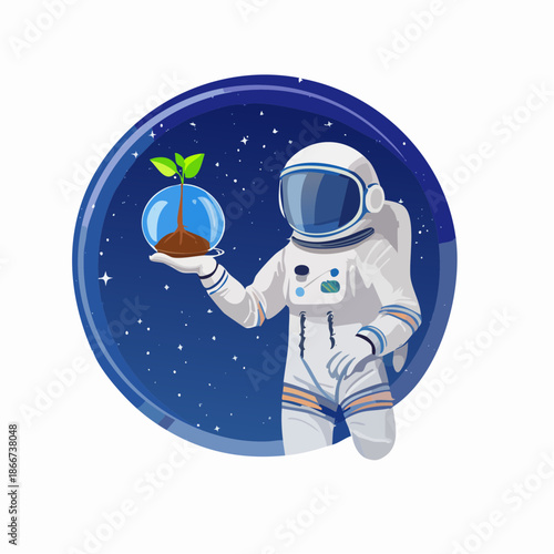 Astronaut safeguarding Earth's future holds fragile plant in space, symbolizing hope for life beyond our planet, a testament to science and exploration