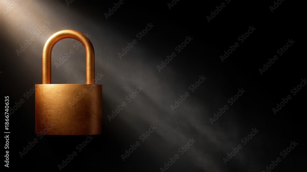 Fototapeta premium Golden padlock security lock golden padlock on black background symbolizing security privacy and protection high quality imagery