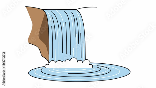 Illustration of a beautiful waterfall cascading down a cliff into a pool.