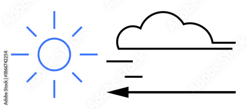 Weather concept. Icons depict sun, wind, and cloud elements to weather changes. Weather updates and environmental awareness. For weather forecasts, climate apps, teaching, guides design