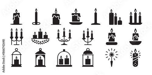 Decorative candle silhouettes with lanterns and holiday lights for festive seasonal celebrations