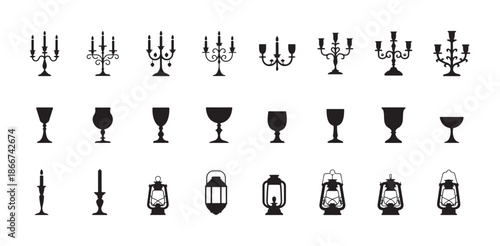 Classic candelabras goblets and lanterns vector set for traditional and antique designs