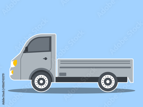 Kei truck, a Japanese mini-truck designed to meet specific light vehicle size restrictions. Modern transportations illustration. Flat vector concept.