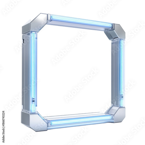 Illuminated futuristic portal glowing neon square isolated on white background