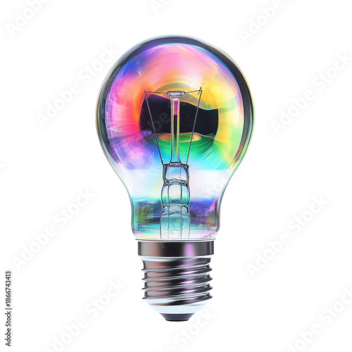 Iridescent futuristic glass bulb glowing thoughts design isolated on white background