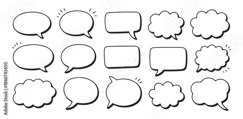 Set of sixteen comic speech bubbles dialogue boxes collection communication elements chat boxes thought clouds template.