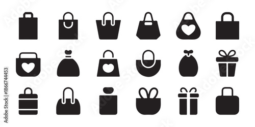 Minimalist shopping bag icons set collection for retail and commercial use in vector format