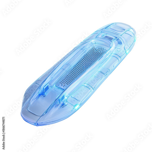 Futuristic blue grater translucent glowing kitchen tool sleek modern design isolated on white background