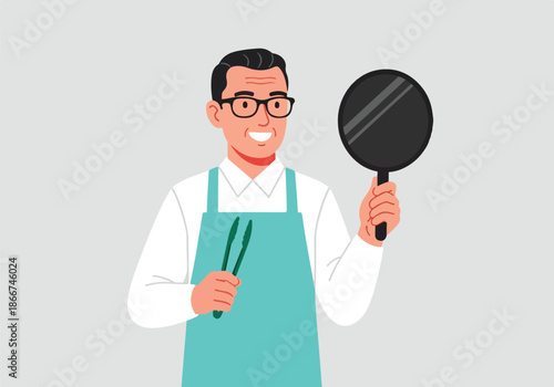 Man inspecting with magnifying glass - Lifestyle Illustration, Flat Line Art, Flat Style Illustration, Flat Line Illustration, Cartoon Line Illustration, Modern Outline Flat Illustration