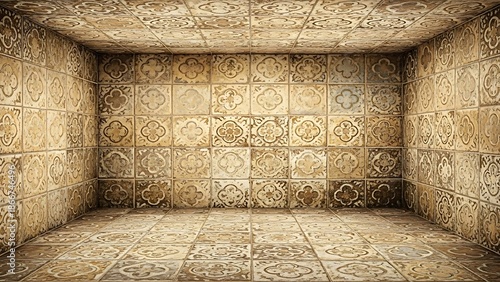 Wallpaper Mural Empty square room with art vintage grunge monochrome tiled watercolor background with damask patterns in old gold and brown colors Torontodigital.ca