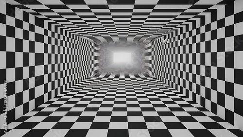 Wallpaper Mural Empty square room with Chess perspective room background. Black and white chess board perspective room texture. Chess board pattern surface. Fading and disappearing chess board background Torontodigital.ca