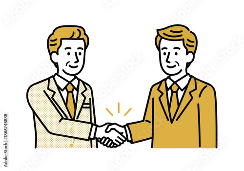 Businessmen shaking hands - Lifestyle Illustration, Flat Line Art, Flat Style Illustration, Flat Line Illustration, Cartoon Line Illustration, Modern Outline Flat Illustration