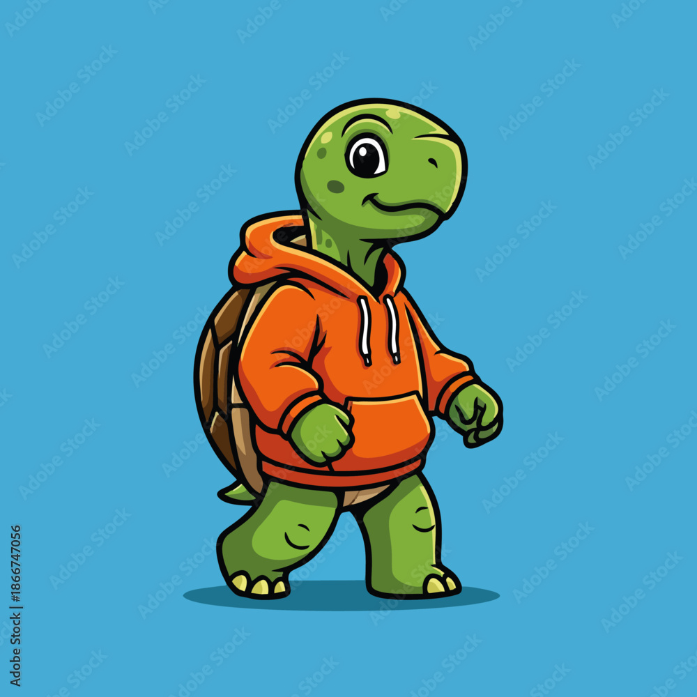 Fototapeta premium Cute Turtle Mascot Wearing Hoodie Cartoon Vector Illustration ai