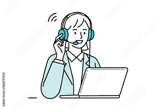 Customer service representative on call - Lifestyle Illustration, Flat Line Art, Flat Style Illustration, Flat Line Illustration, Cartoon Line Illustration, Modern Outline Flat Illustration