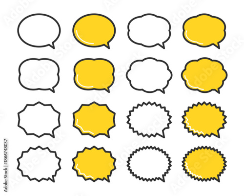 吹き出しアイコンのイラストセット。Illustration set of speech bubble icons.