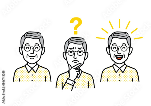 Man expressing different emotions - Lifestyle Illustration, Flat Line Art, Flat Style Illustration, Flat Line Illustration, Cartoon Line Illustration, Modern Outline Flat Illustration
