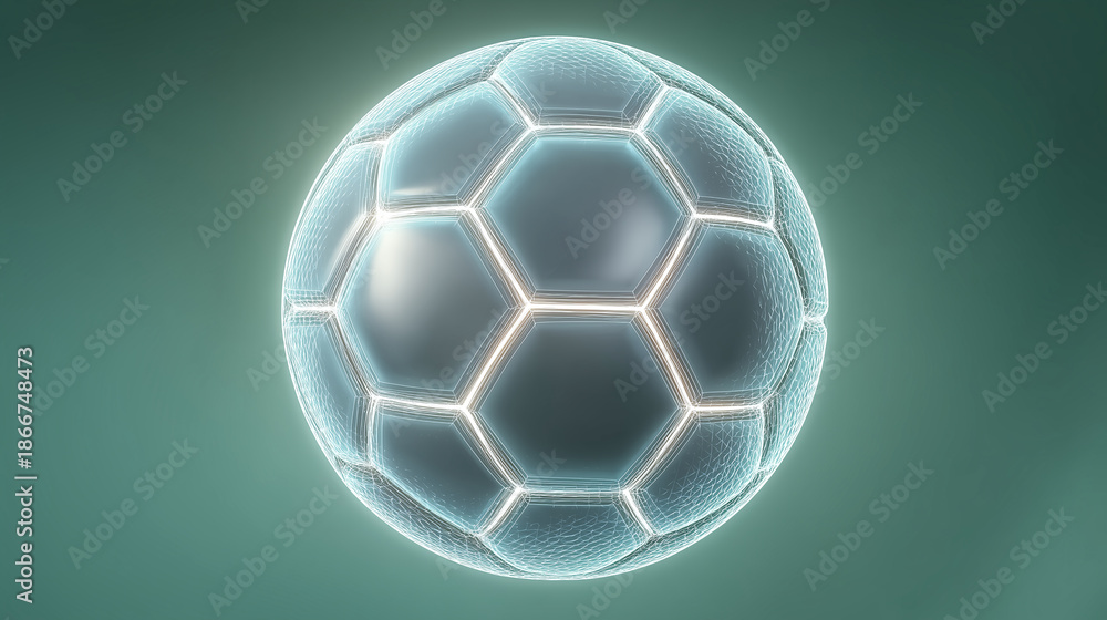 Fototapeta premium Glowing soccer ball icon with hexagonal pattern and soft light
