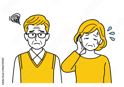 Couple experiencing headaches - Lifestyle Illustration, Flat Line Art, Flat Style Illustration, Flat Line Illustration, Cartoon Line Illustration, Modern Outline Flat Illustration