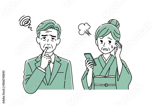 Couple engaged with digital distractions - Lifestyle Illustration, Flat Line Art, Flat Style Illustration, Flat Line Illustration, Cartoon Line Illustration, Modern Outline Flat Illustration