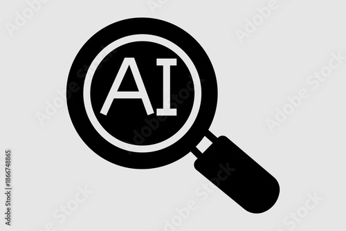 This minimalist graphic features a magnifying glass with the letters "AI" inside the lens.