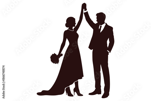 silhouette of a wedding couple dancing together on their special day happily