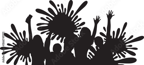 Silhouette of people celebrating with paint splashes