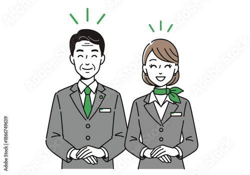 Professional hospitality staff welcoming guests - Lifestyle Illustration, Flat Line Art, Flat Style Illustration, Flat Line Illustration, Cartoon Line Illustration, Modern Outline Flat Illustration