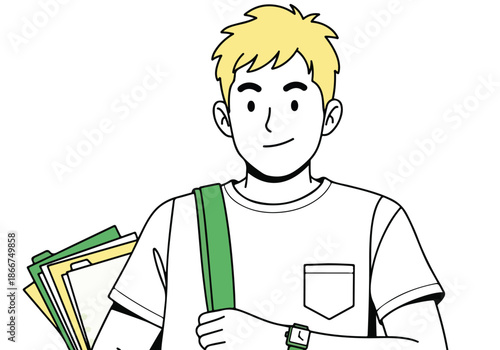 Student holding books - Lifestyle Illustration, Flat Line Art, Flat Style Illustration, Flat Line Illustration, Cartoon Line Illustration, Modern Outline Flat Illustration