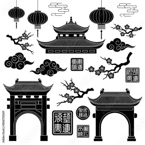 Chinese Gate and Temple Illustration Collection