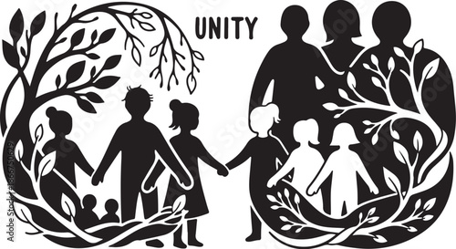 Unity and Diversity Family Tree Silhouette Illustration